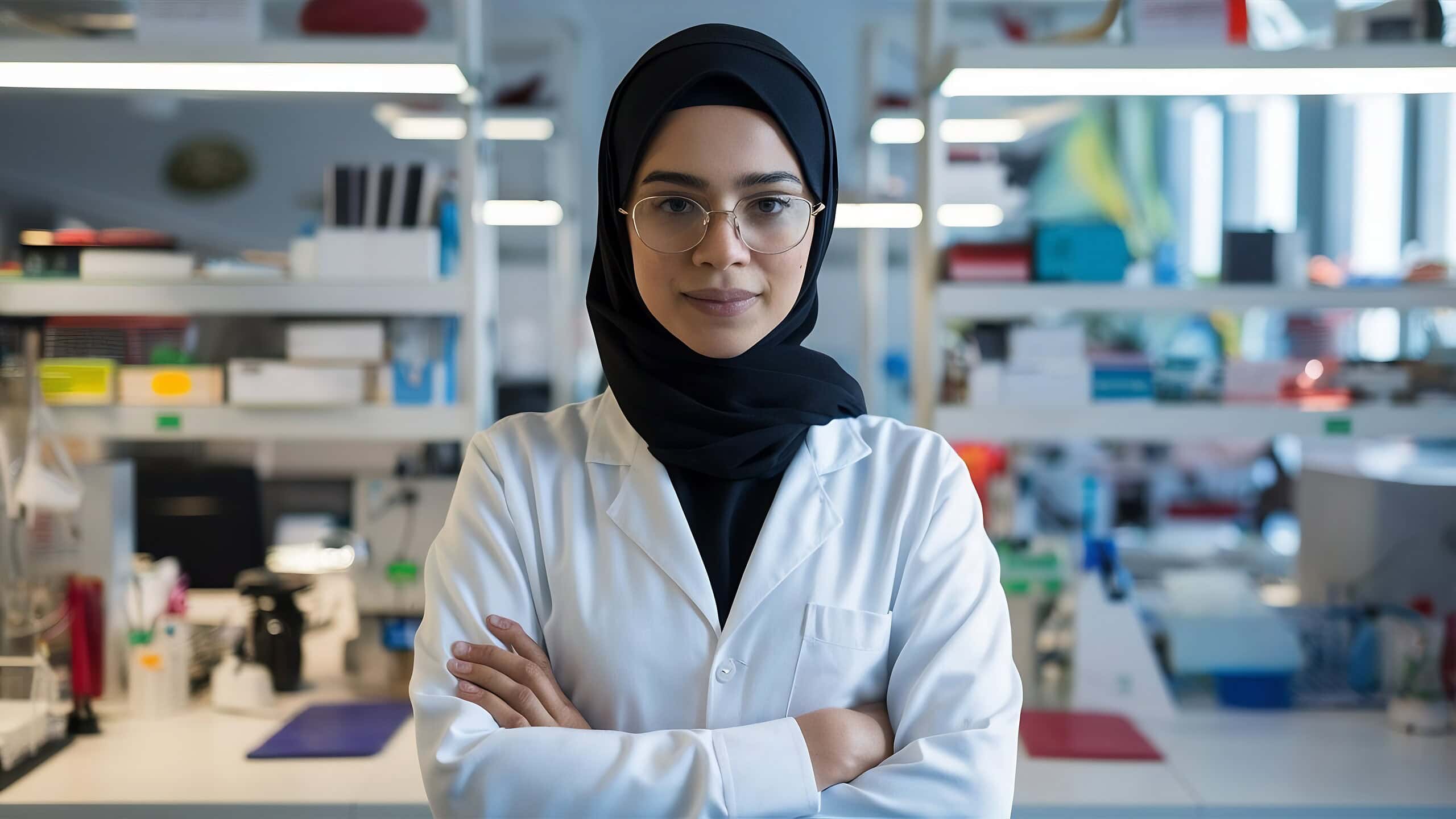 Skilled Egyptian worker in laboratory environment.
