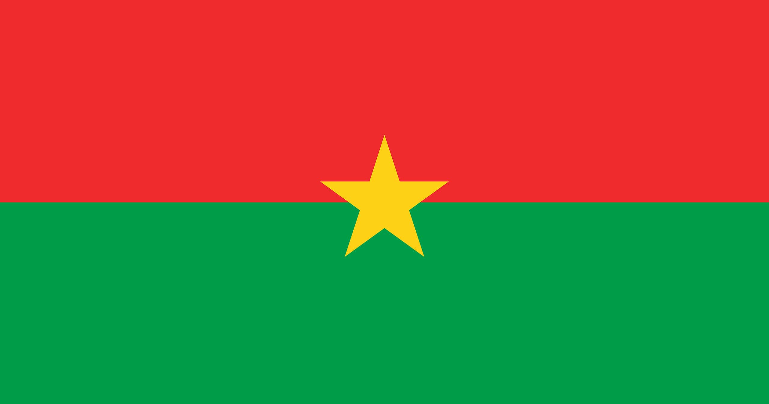 Flamuri i gjallë i Burkina Fasos me dizajn ylli të kuq, të gjelbër dhe të verdhë që simbolizon identitetin kombëtar.